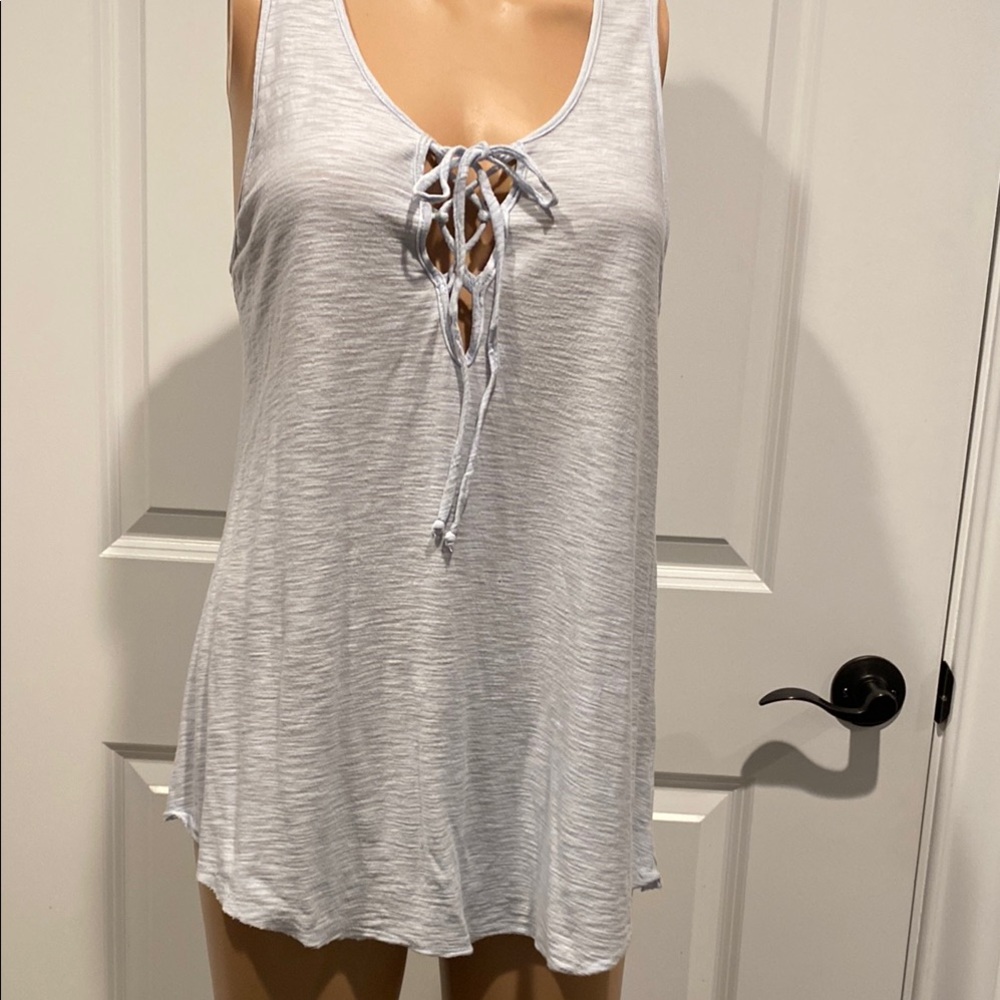 Blue Tie Front Sleeveless Tank Top